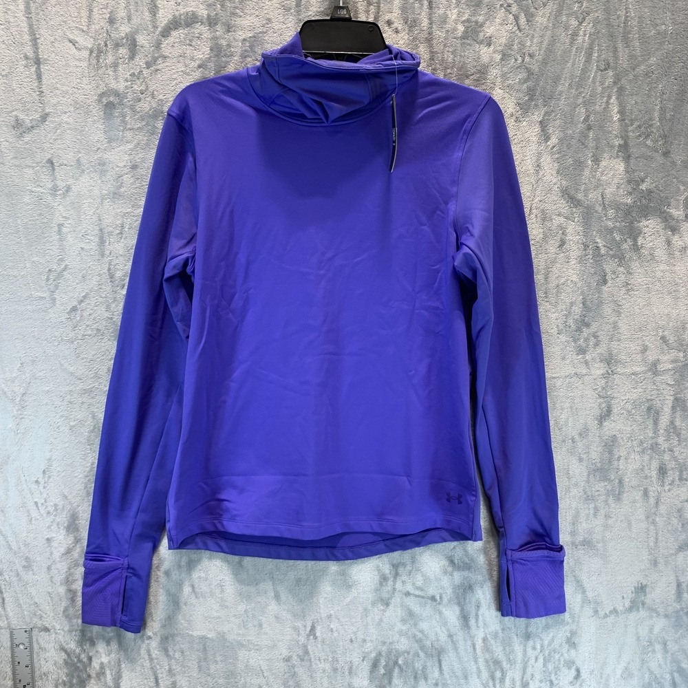 Under Armour Women's Run Top M Fitted Funnel Neck Long Sleeve Thumb Thermal Blue